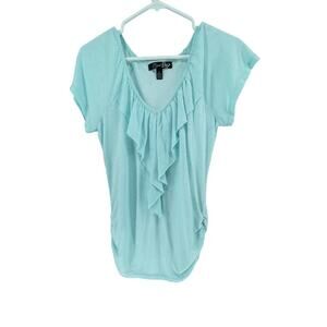 Lena Light Blue Ruffled Short Sleeve Blouse Women's Size Small